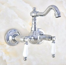 Polished Chrome Brass Kitchen Bathroom Sink Swivel Faucet - Wall Mounted snf573