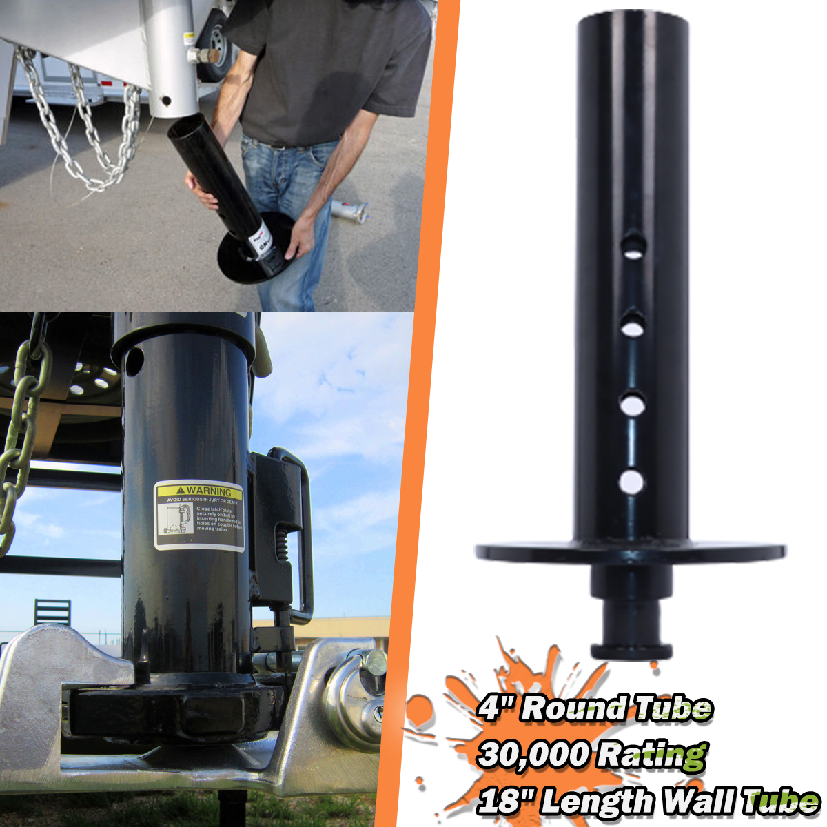 Gooseneck to 5th Wheel Trailer Coupler Adapter 4" Round Tube Rated