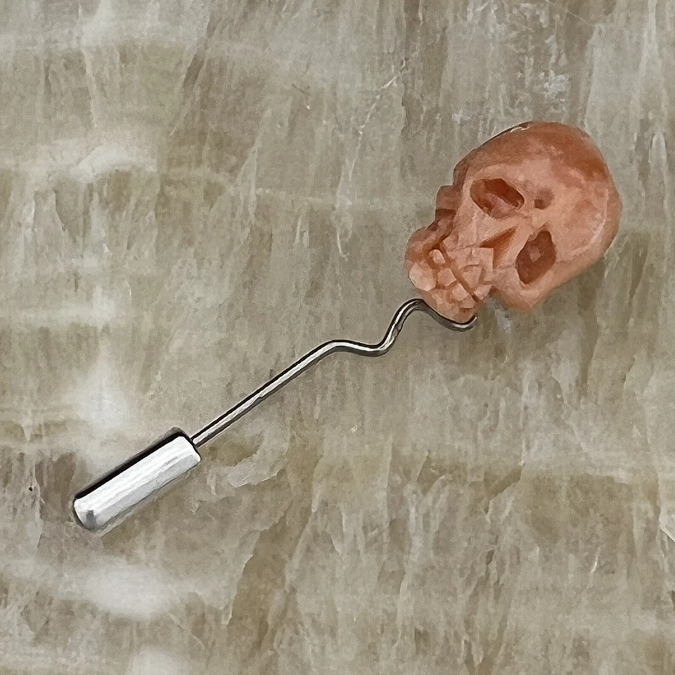 Новый ручной работы резной 3D череп коралл драгоценный камень серебро 925 лацкан шляпа заколка - Изображение 3 из 4