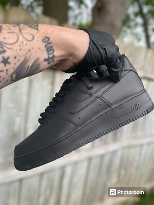 Custom Black Nike Air Force 1 '07 With Fat Rope Laces - 10 Men's
