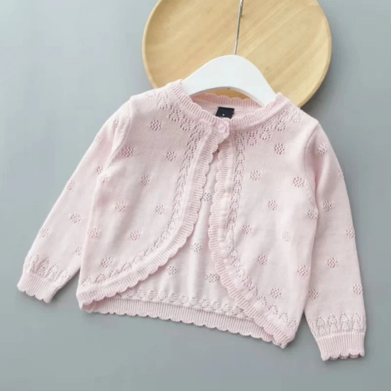 Cárdigan de punto para niñas de algodón puro ahuecado ropa exterior chal pequeño niño suéter abrigo Foto 2 de 4