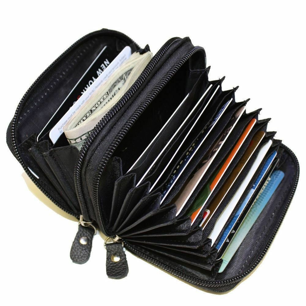 財布・小物その他 Western Accordion Card Holder Charcoal New Black Solid Leather Accordion Wallet Zip Around ID