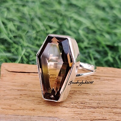 Smoky Quartz Coffin Ring 925 Silver Ring Handmade Ring Gemstone Ring MO117