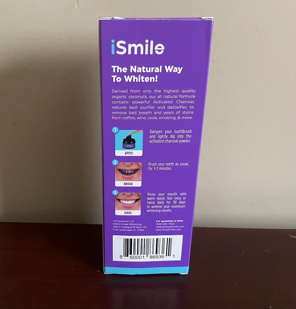 Brand New iSmile Activated Charcoal Powder with Coconut Oil & Bamboo Toothbrush