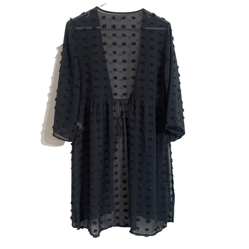 Maurices Long Cardigan Gray Sheer Tulle 1/2 Sleeve Tie Lightweight Dress Small - Picture 2 of 15
