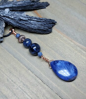Sodalite Pendant With Dumortierite Copper Wired Blue Gemstones Artisan Made