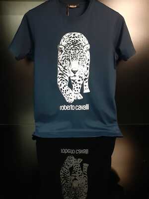ROBERTO CAVALLI GRAPHIC PRINT LEOPARD T SHIRT-NAVY. | eBay