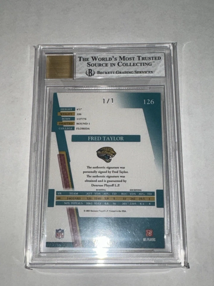2007 Playoff Absolute Spectrum Platinum Auto Fred Taylor #’d 1/1 - Image 3 of 3