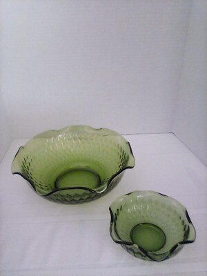 VINTAGE TRANSLUCENT GREEN RIBBED GLASS BOWLS