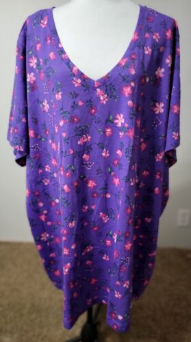 4X Roamans womens top blouse purple floral short sleeve cotton polyester