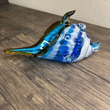 ART GLASS Conch Shell Beach Theme Turquoise Blue Large Decor 3648