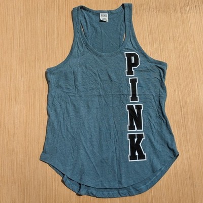 PINK Victoria's Secret Racerback Tank Top Logo Teal Workout Gym Women's Medium