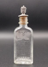 Holy Water Bottle Glass Embossed Cross Crown Sprinkler Twist Stopper Vintage