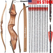 60" Takedown Recurve Bow 30-50lbs Wooden Hunting Bow Arrows Kit Archery Target