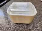 Vintage Pyrex 501-B Homestead Tan Speckled Pattern Refrigerator Dish With Lid