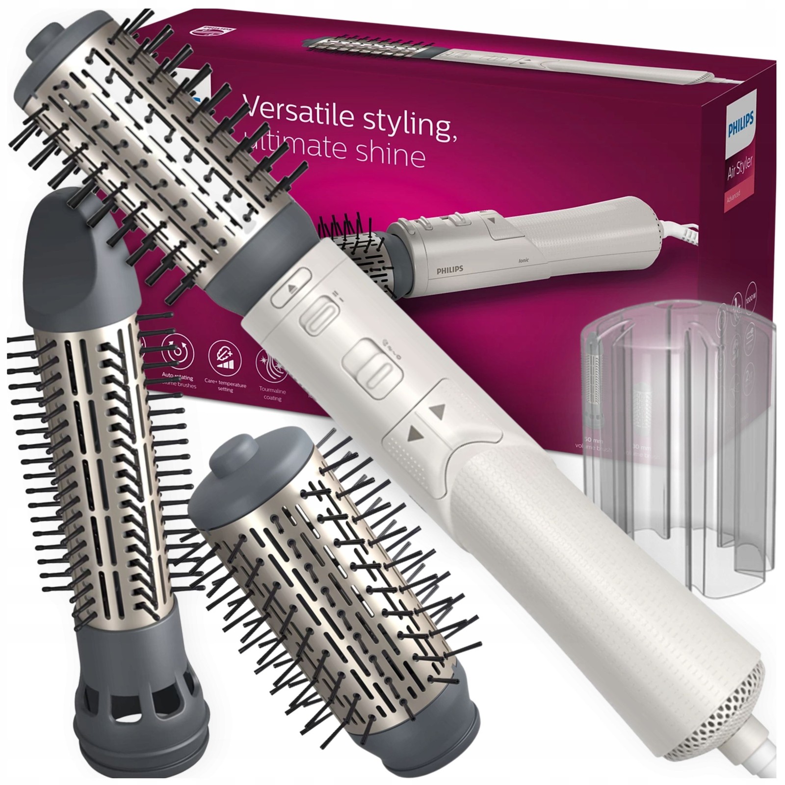 Ceramic Ionic 1000w Hair Dryer Styler Brush Attachments