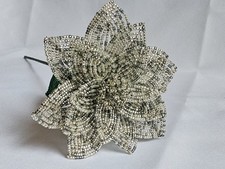 NEW handmade French beaded Flowers Large Fantasy Flower Gray And Clear Mix