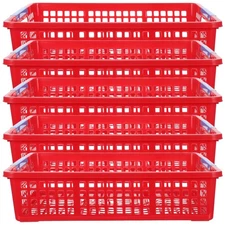  5pcs Stackable Plastic Basket - Red Desk Organizer With Handles For A4 Paper