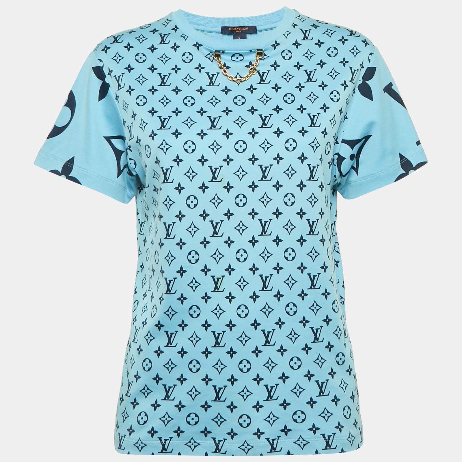 Louis Vuitton Blue Monogram Jersey Crew Neck TShirt S