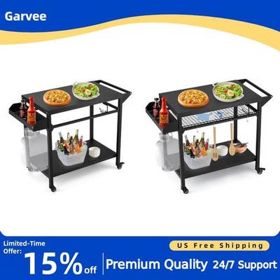 Outdoor Grill Cart Table with Lockable Wheels Heavy Duty BBQ Prep Station for Pa