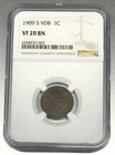 1909 S VDB Small Cents Lincoln, Wheat Ears Reverse NGC Graded VF-20 BN