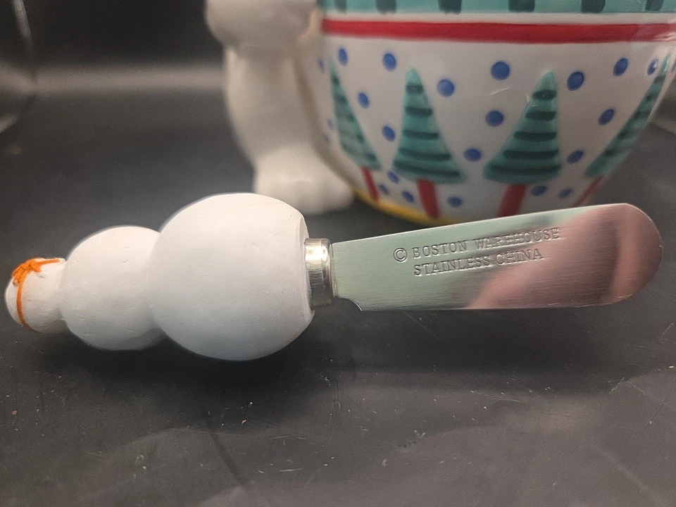 Juego de cuencos de salsa Maret Polar Pals con esparcidor de bastones de caramelo Muñeco de nieve de Boston Warehouse Foto 4 de 4