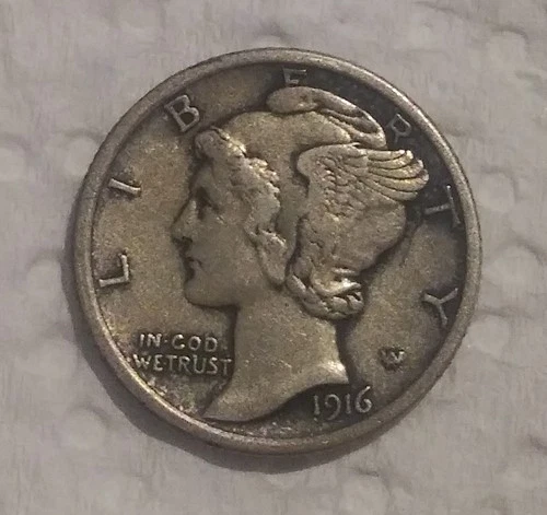 1916 (P) Mercury Dime: Classic Winged Liberty 90% Silve10c ~ VERYFINE Condition