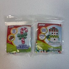 Perler Beads Lot Of 2 Christmas Penguin  Candy Cane Iron Craft Kits W/ Beads