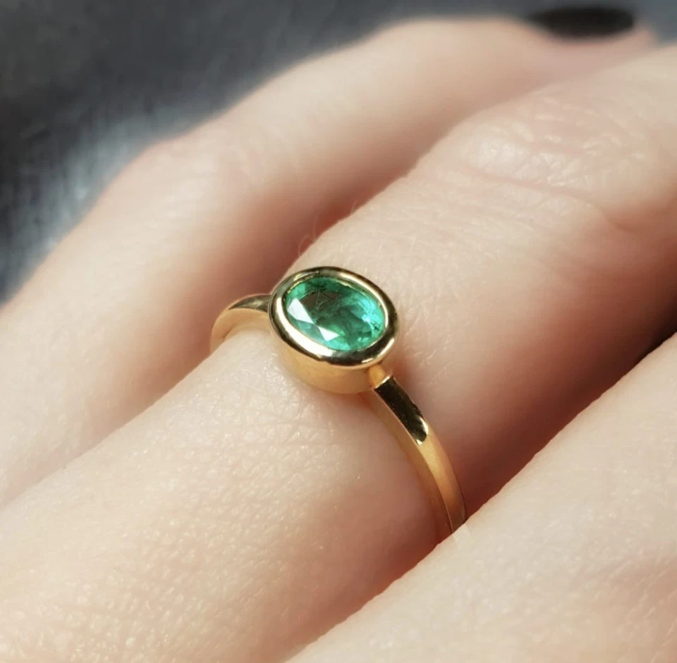 Natural Zambian Emerald in 14k Gold-Plated Solid Yellow Gold Ring - Image 2 of 4