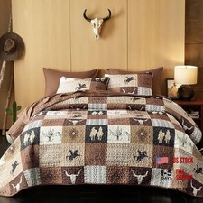 - Western Quilt Set, Southwestern Aztec Country Horse Cowboy King Tan Brown