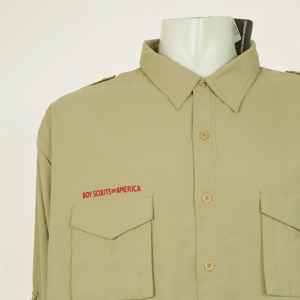 New Boy Scouts of America Uniform Shirt Mens 4XL XXXXL BSA Brown USA Flag Nylon - Image 2 of 4