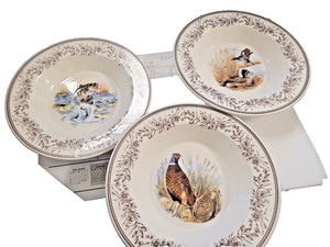 Three Large Zrike Wildlife Rimmed Soup Plates Pheasant Duck Fish