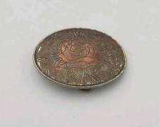 Vintage USA Rose Floral Oval Belt Buckle Copper Tone Western Country Made USA