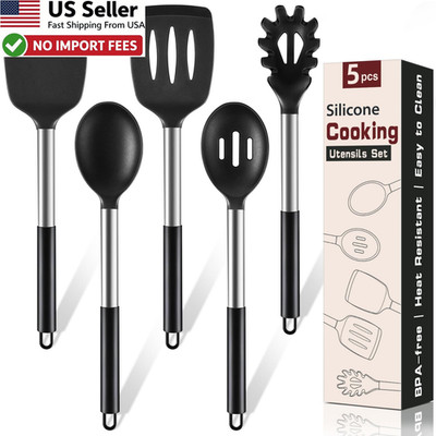 5Pcs Silicone Cooking Utensils Set Heat Resistant Kitchen Spatula FROM USA