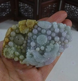 Cert'd Natural Type A Jadeite Jade Phoenix Flower Big Pendant 16