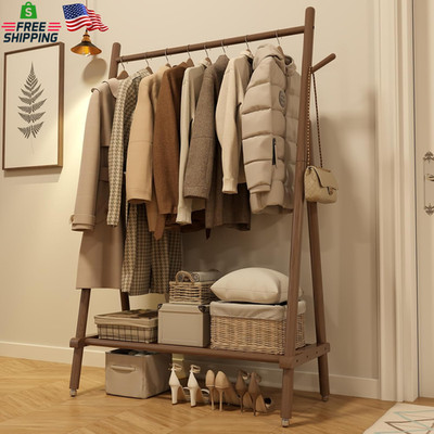 Solid Wood Clothing Rack, Rolling Clothes Rack for Hanging Clothes, Garment Rack