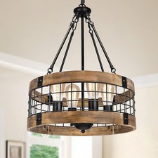 Farmhouse Rustic Chandelier Light Fixture 4-Light Round Hanging Pendant Lighting