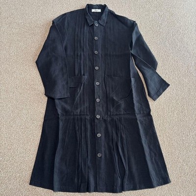 ichi Antiquites Linen Pintuck Long Coat Black Excellent