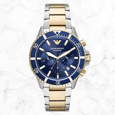 Emporio Armani AR11362 Men’s Chronograph Watch Blue Dial Two Tone Strap