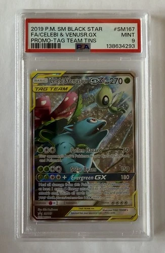 2019 POKEMON SM BLACK STAR PROMO #SM167 FULL ART/CELEBI & VENUSAUR GX PSA 9