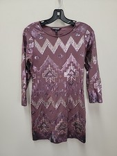 NWT Purple Silver Sequined Aztec Cocktail Bodycon Mini Dress Size Small
