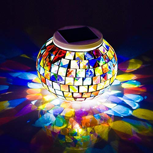 Color Changing Solar Powered Glass Mosaic Ball Led Garden Lights, Rechargeable