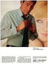 PRINT AD, 1964 Van Heusen 417 Dress Shirt 60's Man Wife Green Striped Fashion
