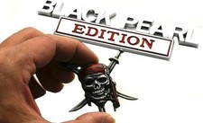 Set Pirate Black Pearl Emblems Captains Jack Sparrow Sticker Badge Red Chrome