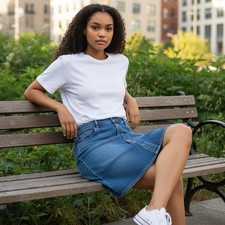 Old Navy Denim Skirt 16 High Rise Blue Jean Button Front Short Casual ClassicNEW