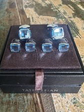 Tateossian London Manschettenkn&ouml;pfe Edelstahl silber/blau Quadratstein SS-0697