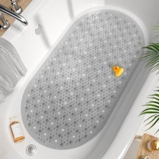 HITSLAM Oval Bathtub Mat Non Slip, 27x15 Inch Bubble 27" x 15" Oval , Grey