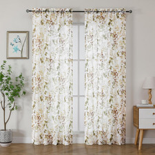Crushed Sheer Curtains, 84 Inches Long, 2 Panels Set, Floral Printed