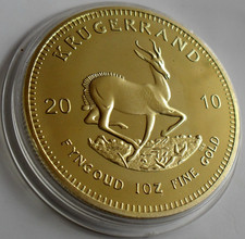 2010 Gold Plated 1oz 24K Krugerrand Coin South Africa in capsule
