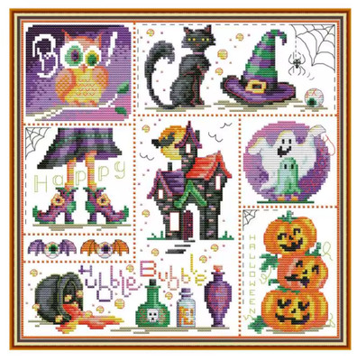 Halloween cross stitch kit people 14ct count UNprint canvas stitches 